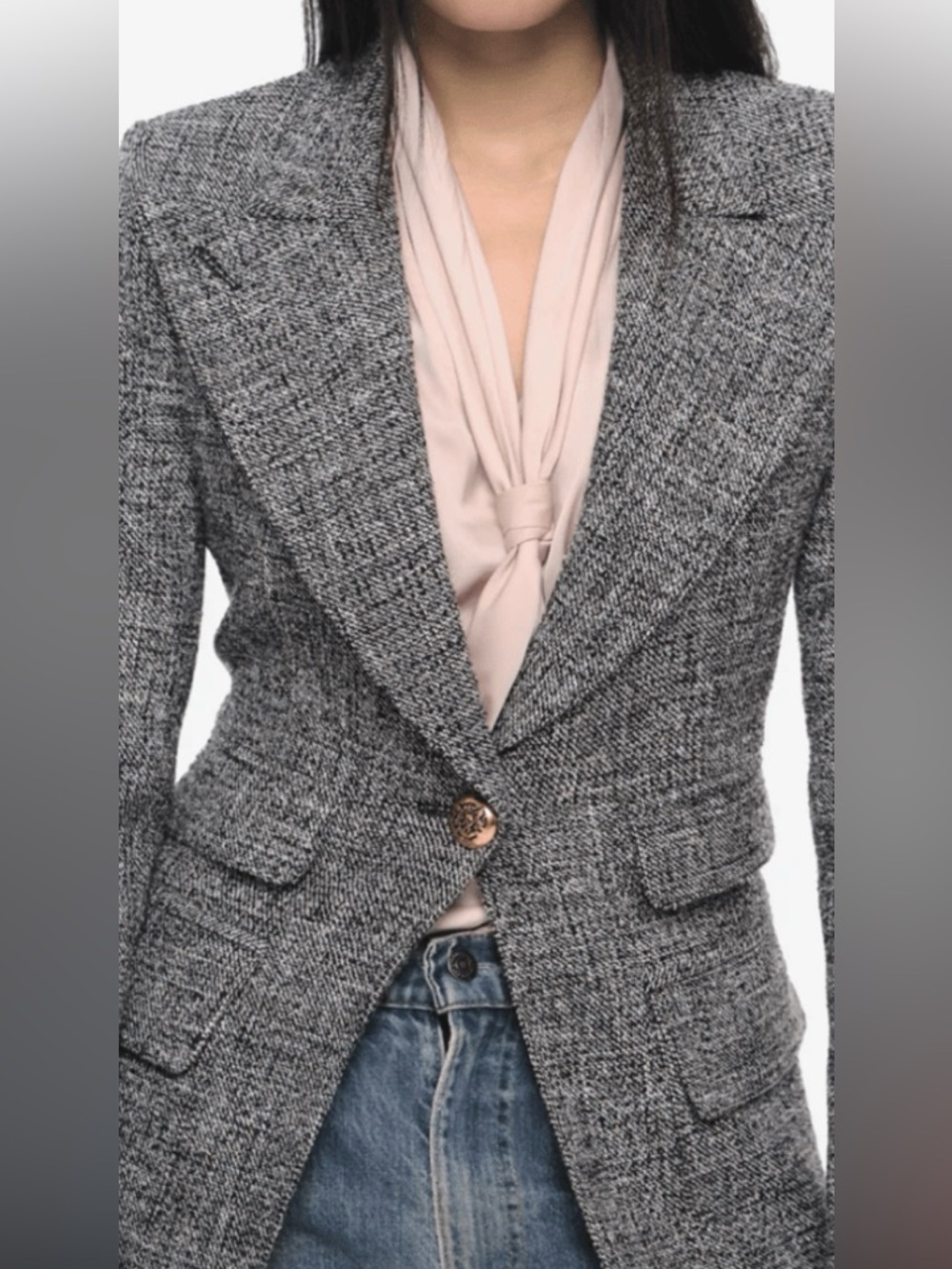 Smythe Birkin Black & White Tweed Blazer Size 10 with Gold Button